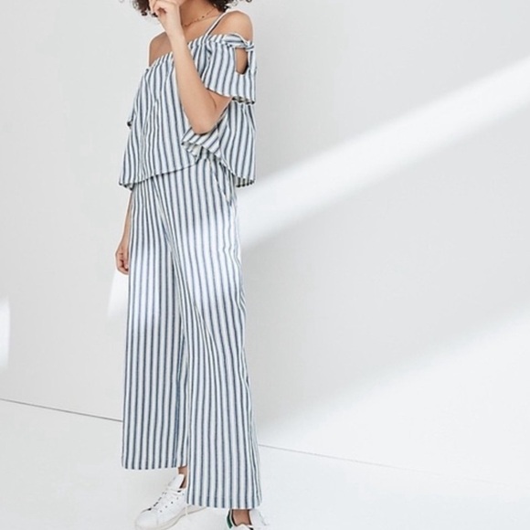 MADEWELL NWT Stripe Cold Shoulder Jumpsuit, Size XXS - Picture 1 of 10